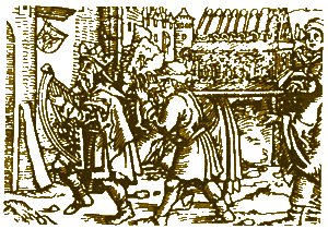 Царь Давыд играет на гуслях. Фрагмент гравюры на титульном листе 2-й книги 'Царства'. Прага. 1518